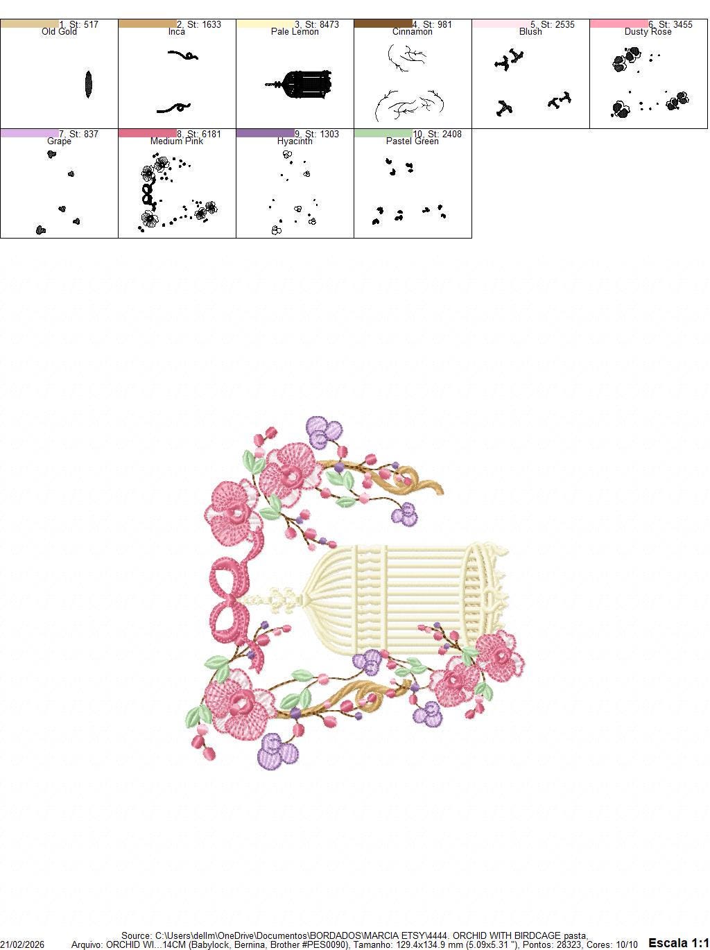 Birdcage with Flowers embroidery designs - Moth Orchid Flowers machine embroidery pattern - Baby girl file - Instant digital download pes