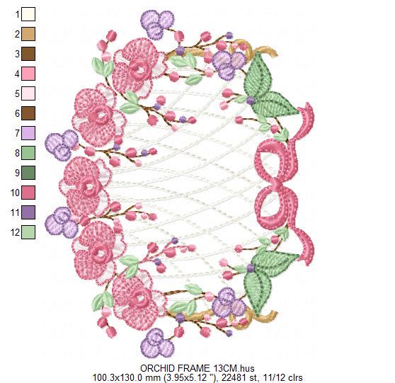Orchid Flower Frame embroidery designs - Moth phalaenopsis machine embroidery pattern - Kitchen Tea Towel file - Instant digital download