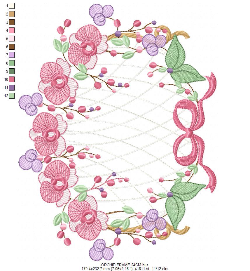 Orchid Flower Frame embroidery designs - Moth phalaenopsis machine embroidery pattern - Kitchen Tea Towel file - Instant digital download
