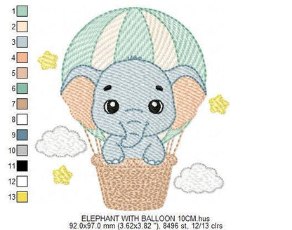 Baby Boy Elephant embroidery designs - Elephant with balloon machine embroidery pattern - Safari wild Animal - Instant download pes jef dst