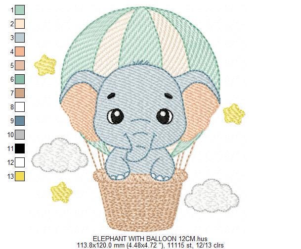 Baby Boy Elephant embroidery designs - Elephant with balloon machine embroidery pattern - Safari wild Animal - Instant download pes jef dst