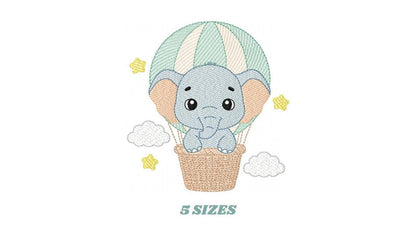 Baby Boy Elephant embroidery designs - Elephant with balloon machine embroidery pattern - Safari wild Animal - Instant download pes jef dst