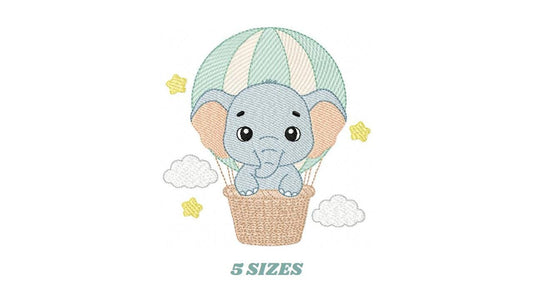 Baby Boy Elephant embroidery designs - Elephant with balloon machine embroidery pattern - Safari wild Animal - Instant download pes jef dst