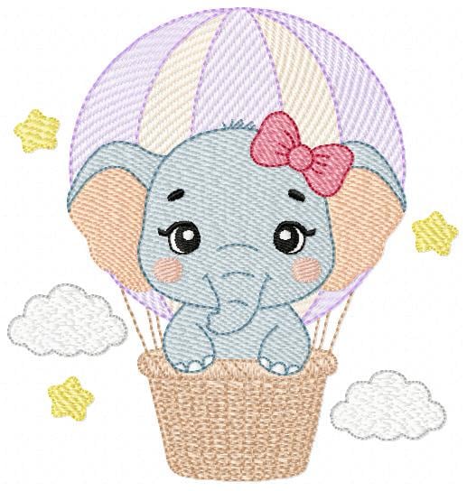 Baby Elephant with hot air balloon embroidery designs - Safari Wild Animal machine embroidery pattern - Baby girl file - Instant download