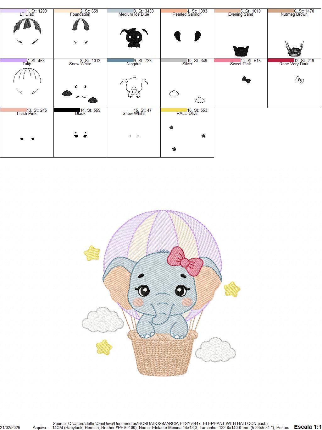 Baby Elephant with hot air balloon embroidery designs - Safari Wild Animal machine embroidery pattern - Baby girl file - Instant download
