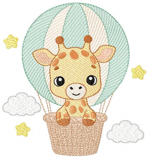 Giraffe with hot air balloon embroidery design - Safari Wild Animal machine pattern - Baby Girl Giraffe - Instant digital download pes jef