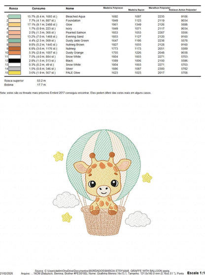 Giraffe with hot air balloon embroidery design - Safari Wild Animal machine pattern - Baby Girl Giraffe - Instant digital download pes jef