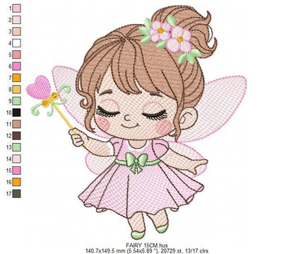 Fairy with flowers embroidery designs - Baby girl with wings and wand machine embroidery pattern - Garden Pixie file - Instant Download pes