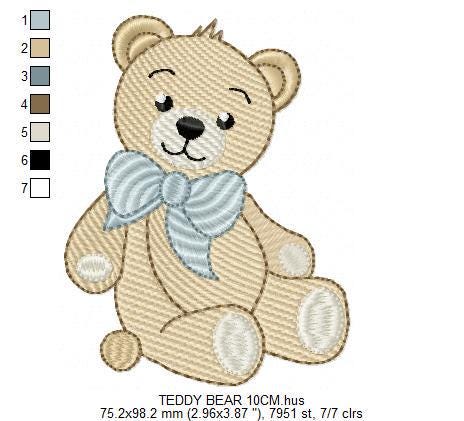 Teddy Bear embroidery designs - Baby boy toy machine embroidery pattern - Cute Bear with bow tie file - Instant digital download pes jef dst