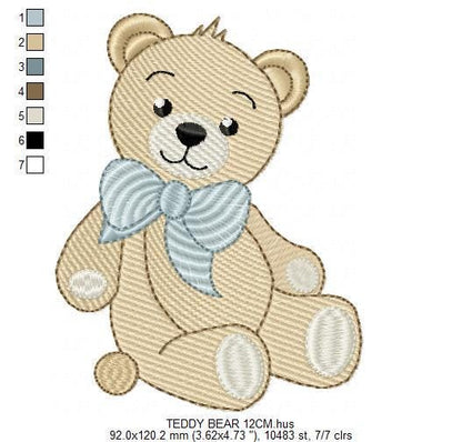 Teddy Bear embroidery designs - Baby boy toy machine embroidery pattern - Cute Bear with bow tie file - Instant digital download pes jef dst