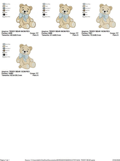 Teddy Bear embroidery designs - Baby boy toy machine embroidery pattern - Cute Bear with bow tie file - Instant digital download pes jef dst