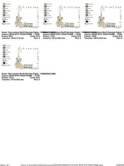 Bear with toy train embroidery designs - Baby boy Teddy with stars and clouds machine embroidery pattern - Instant digital download pes jef