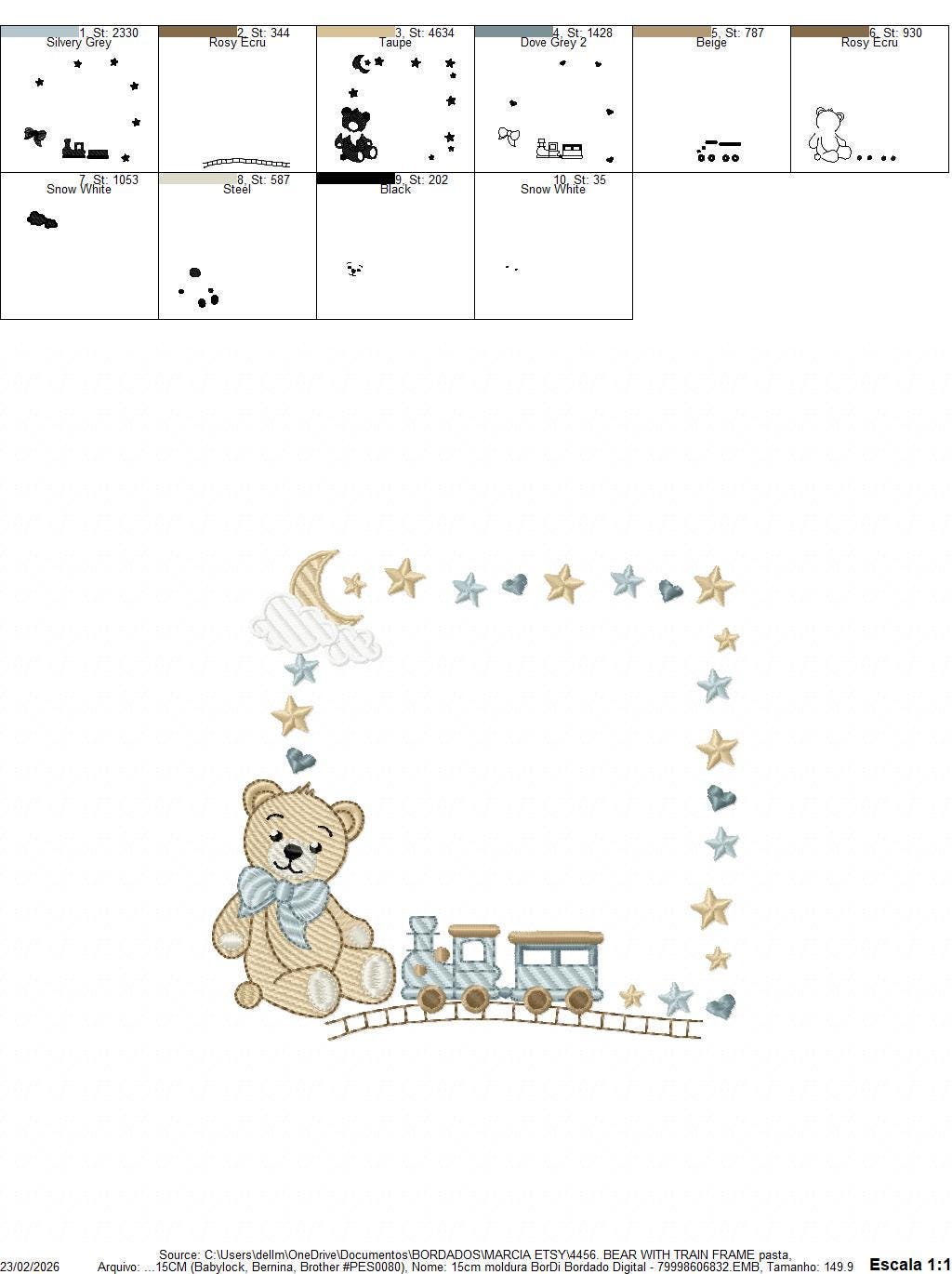 Bear with toy train embroidery designs - Baby boy Teddy with stars and clouds machine embroidery pattern - Instant digital download pes jef