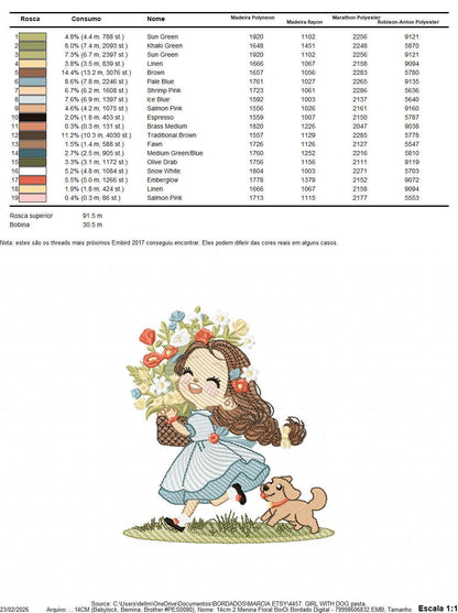 Girl with dog embroidery designs - Baby girl with flowers machine embroidery pattern - Girl with puppy file - Instant digital download jef