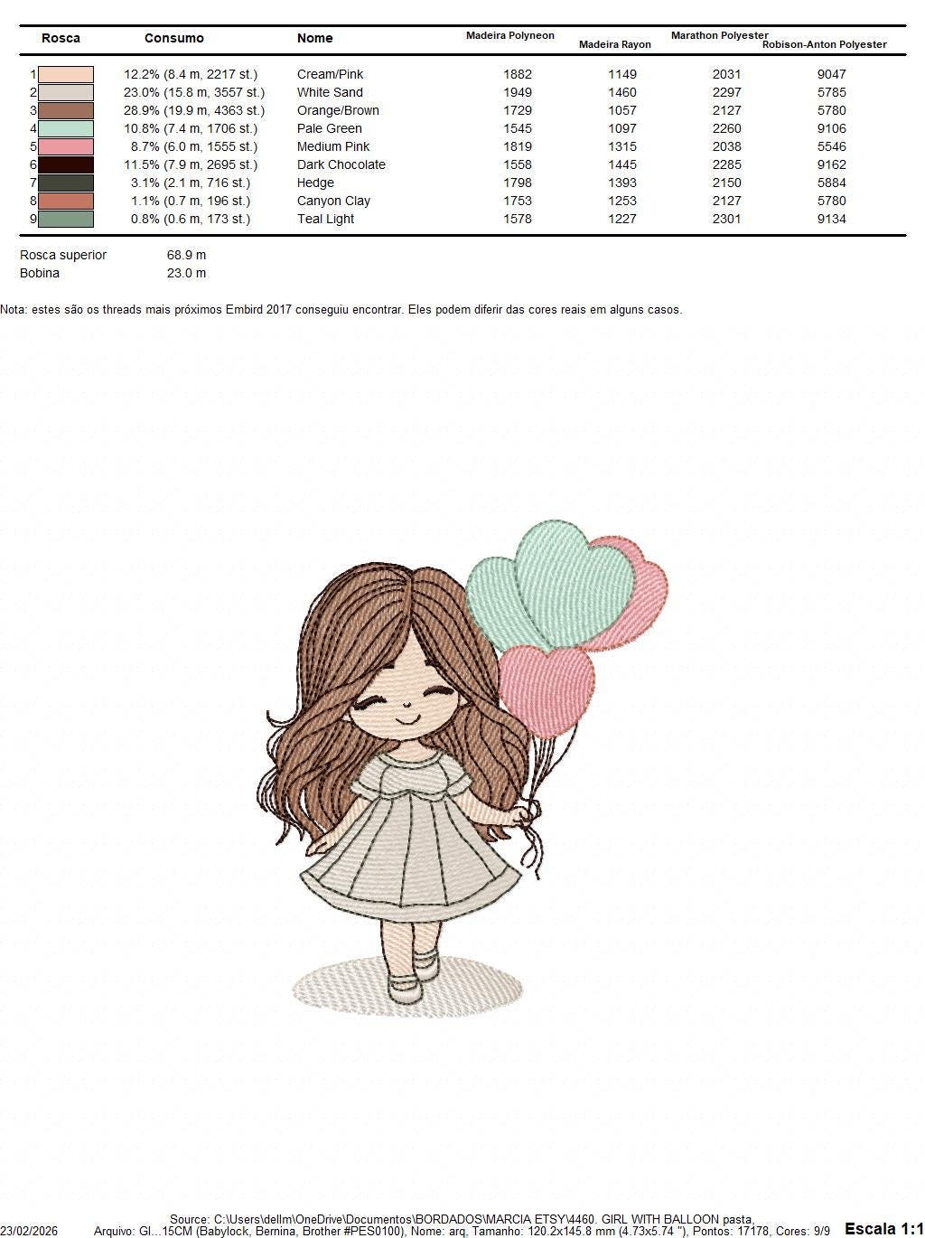 Baby girl with balloons embroidery designs - Birthday Party Girl machine embroidery pattern - Girl with hearts file - Instant download pes