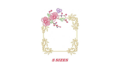 Orchid Flower Frame embroidery designs - Phalaenopsis moth Wreath machine embroidery pattern - Kitchen Tea Towel file - Instant download pes