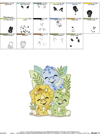 Dinosaur embroidery designs - Trio Dino Friends with trees machine embroidery pattern - Baby boy file Brontosaurus - Instant download pes