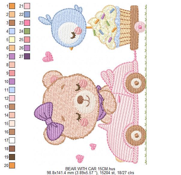 Female Bear with toy horse embroidery designs - Baby girl playing machine embroidery pattern - Instant digital download pes jef dst hus vp3