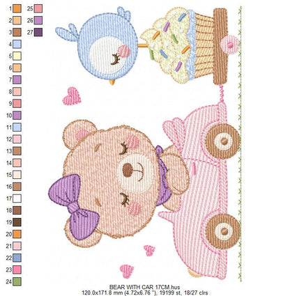Female Bear with toy horse embroidery designs - Baby girl playing machine embroidery pattern - Instant digital download pes jef dst hus vp3