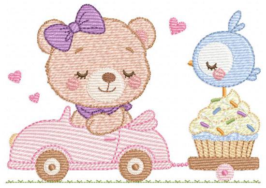 Female Bear with toy horse embroidery designs - Baby girl playing machine embroidery pattern - Instant digital download pes jef dst hus vp3