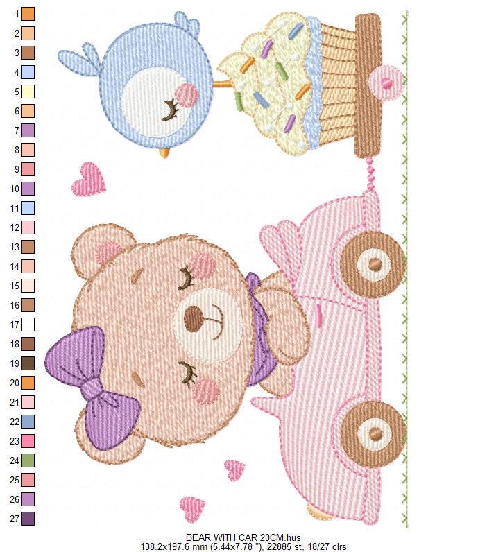 Female Bear with toy horse embroidery designs - Baby girl playing machine embroidery pattern - Instant digital download pes jef dst hus vp3