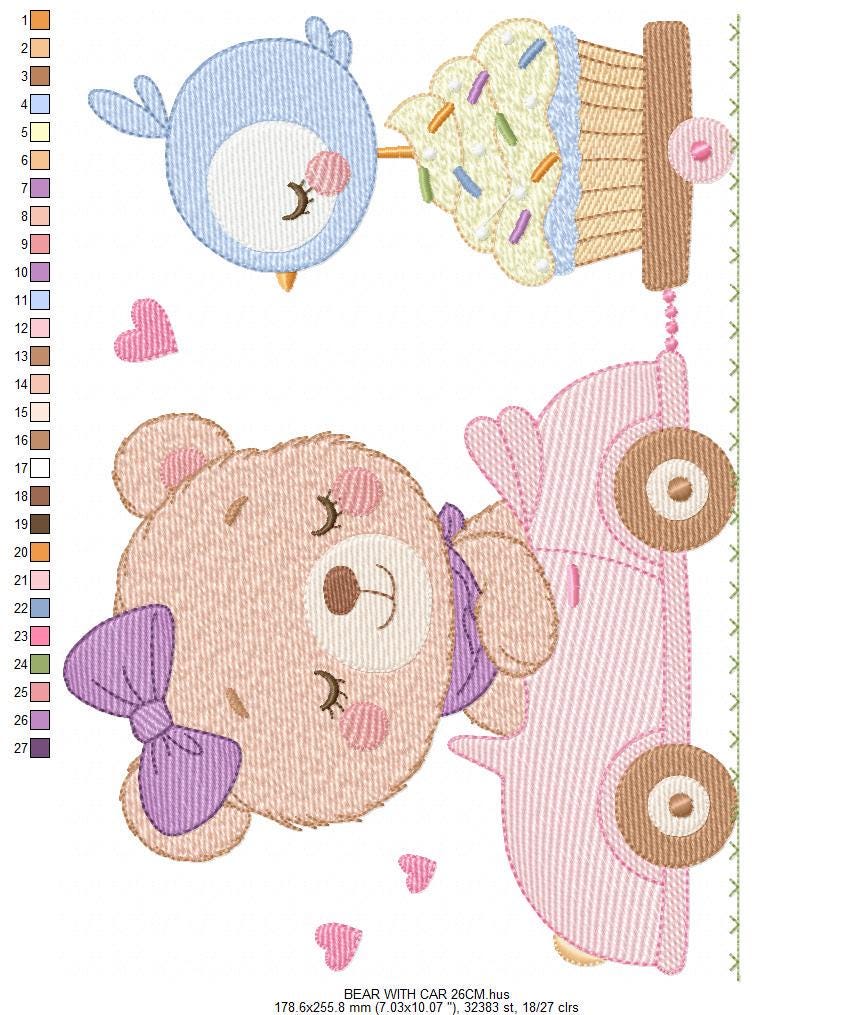 Female Bear with toy horse embroidery designs - Baby girl playing machine embroidery pattern - Instant digital download pes jef dst hus vp3