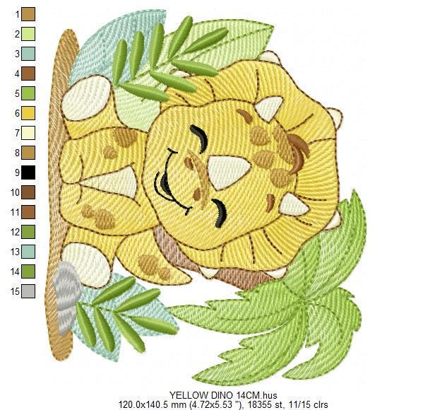 Dinosaur embroidery designs - Dino with flags and birds machine embroidery pattern - Baby Boy Triceratops file - Instant download pes jef