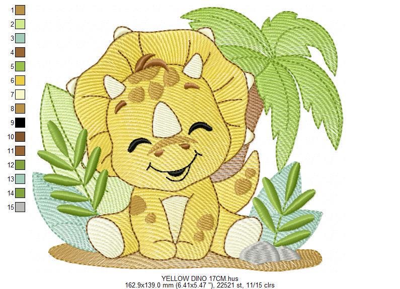 Dinosaur embroidery designs - Dino with flags and birds machine embroidery pattern - Baby Boy Triceratops file - Instant download pes jef