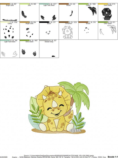 Dinosaur embroidery designs - Dino with flags and birds machine embroidery pattern - Baby Boy Triceratops file - Instant download pes jef