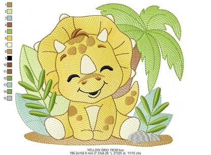 Dinosaur embroidery designs - Dino with flags and birds machine embroidery pattern - Baby Boy Triceratops file - Instant download pes jef