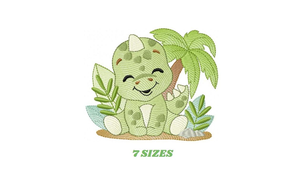 Dinosaur embroidery designs - Dino with butterflies machine embroidery pattern - Tyrannosaurus Baby boy file - instant digital download pes