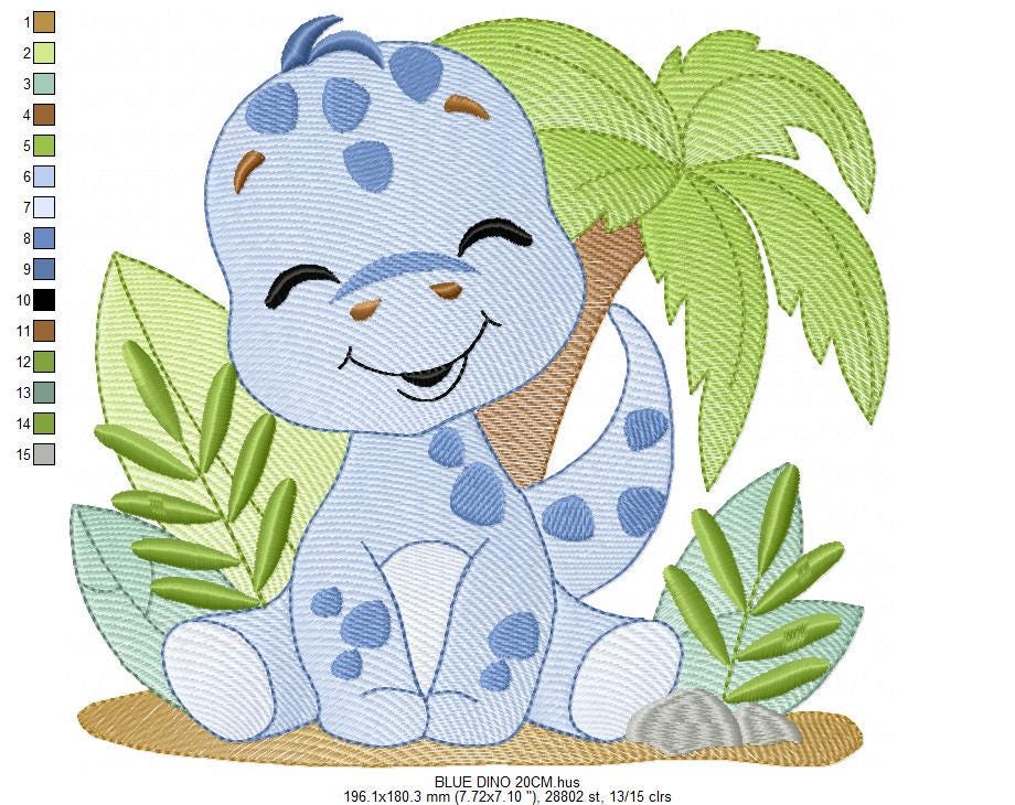 Dinosaur embroidery designs - Dino with flowers machine embroidery pattern - Baby boy file Brontosaurus - instant digital download pes jef