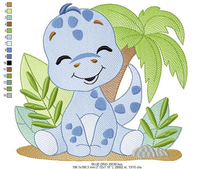 Dinosaur embroidery designs - Dino with flowers machine embroidery pattern - Baby boy file Brontosaurus - instant digital download pes jef