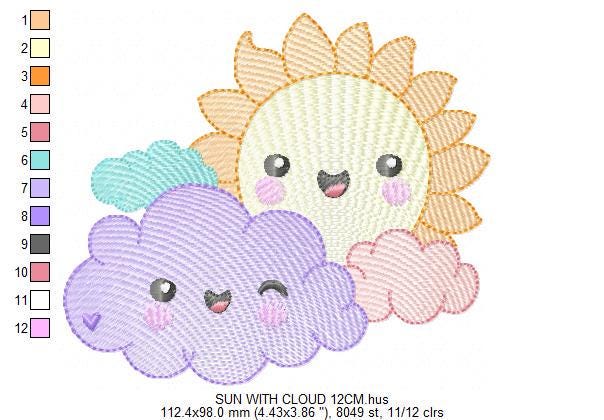 Rainbow embroidery design - Sun cloud and stars machine embroidery pattern - Baby girl and boy file - Instant digital download pes jef dst