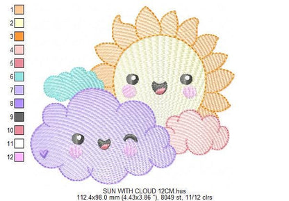 Rainbow embroidery design - Sun cloud and stars machine embroidery pattern - Baby girl and boy file - Instant digital download pes jef dst