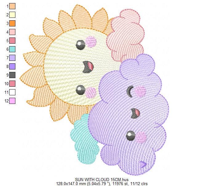 Rainbow embroidery design - Sun cloud and stars machine embroidery pattern - Baby girl and boy file - Instant digital download pes jef dst