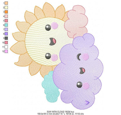 Rainbow embroidery design - Sun cloud and stars machine embroidery pattern - Baby girl and boy file - Instant digital download pes jef dst
