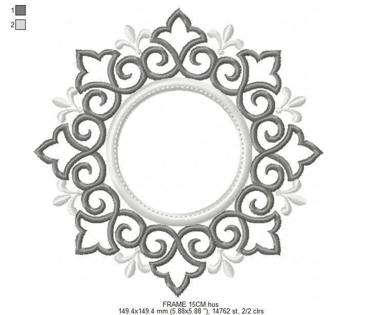 Monogram Wreath embroidery designs - Floral Roses Frame machine embroidery pattern - Kitchen Tea Towel file - Instant digital download pes