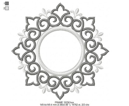 Monogram Wreath embroidery designs - Floral Roses Frame machine embroidery pattern - Kitchen Tea Towel file - Instant digital download pes