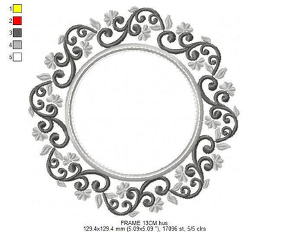 Monogram Wreath embroidery designs - Floral Roses Frame machine embroidery pattern - Kitchen Tea Towel file - Instant digital download pes