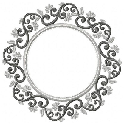 Monogram Wreath embroidery designs - Floral Roses Frame machine embroidery pattern - Kitchen Tea Towel file - Instant digital download pes
