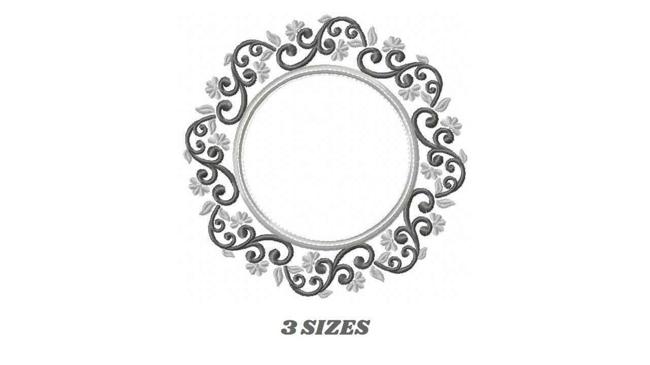 Monogram Wreath embroidery designs - Floral Roses Frame machine embroidery pattern - Kitchen Tea Towel file - Instant digital download pes