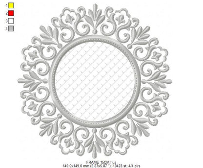 Monogram Wreath embroidery designs - Floral Roses Frame machine embroidery pattern - Kitchen Tea Towel file - Instant digital download pes