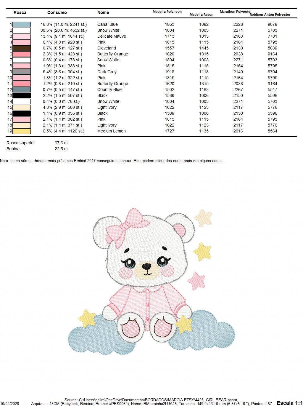 Female Bear embroidery designs - Baby girl with pajamas, stars and clouds machine embroidery pattern - Instant digital download pes jef dst