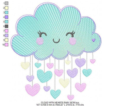 Raining Cloud embroidery design - Cloud with flowers and lace machine embroidery pattern - Cloud with happy face - Instant download pes jef