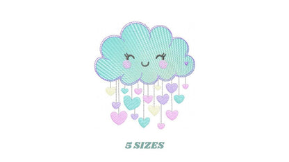 Raining Cloud embroidery design - Cloud with flowers and lace machine embroidery pattern - Cloud with happy face - Instant download pes jef