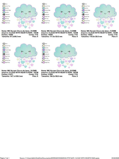 Raining Cloud embroidery design - Cloud with flowers and lace machine embroidery pattern - Cloud with happy face - Instant download pes jef