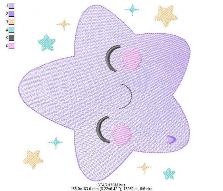 Star embroidery designs - Star with happy face machine embroidery pattern - Night Sky Baby girl and boy file - Instant digital download pes