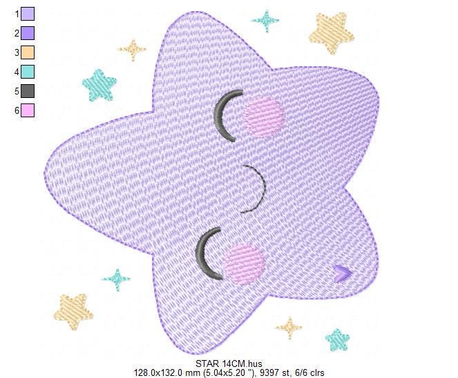 Star embroidery designs - Star with happy face machine embroidery pattern - Night Sky Baby girl and boy file - Instant digital download pes