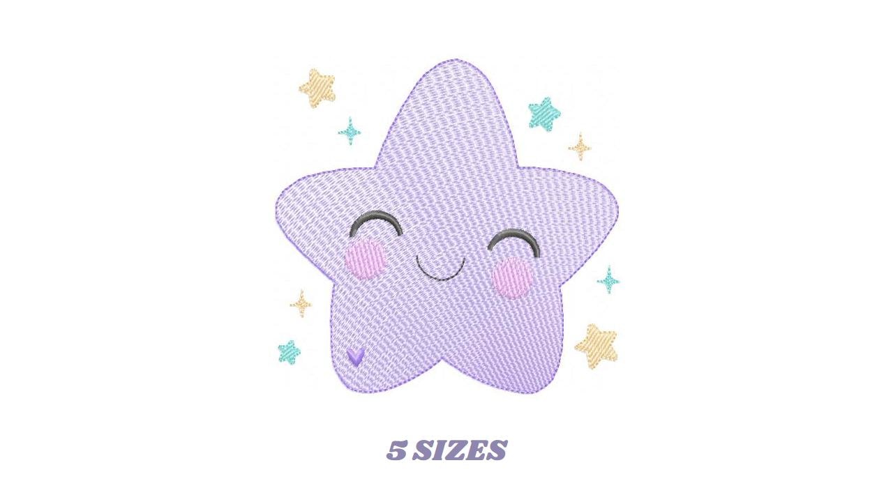 Star embroidery designs - Star with happy face machine embroidery pattern - Night Sky Baby girl and boy file - Instant digital download pes